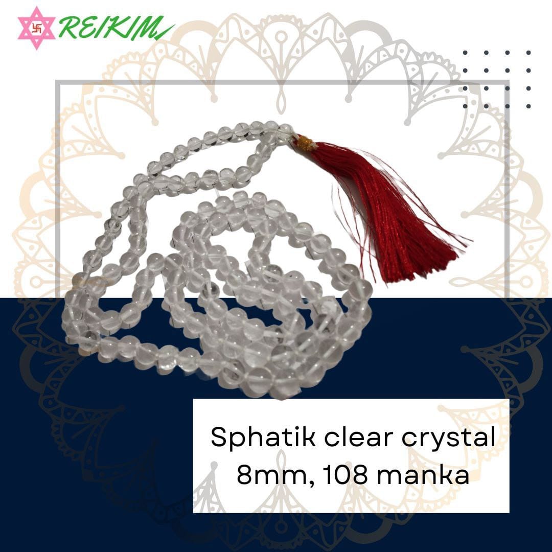 Sphatik (crystal) 8mm Diamond cut 108 manka Mala