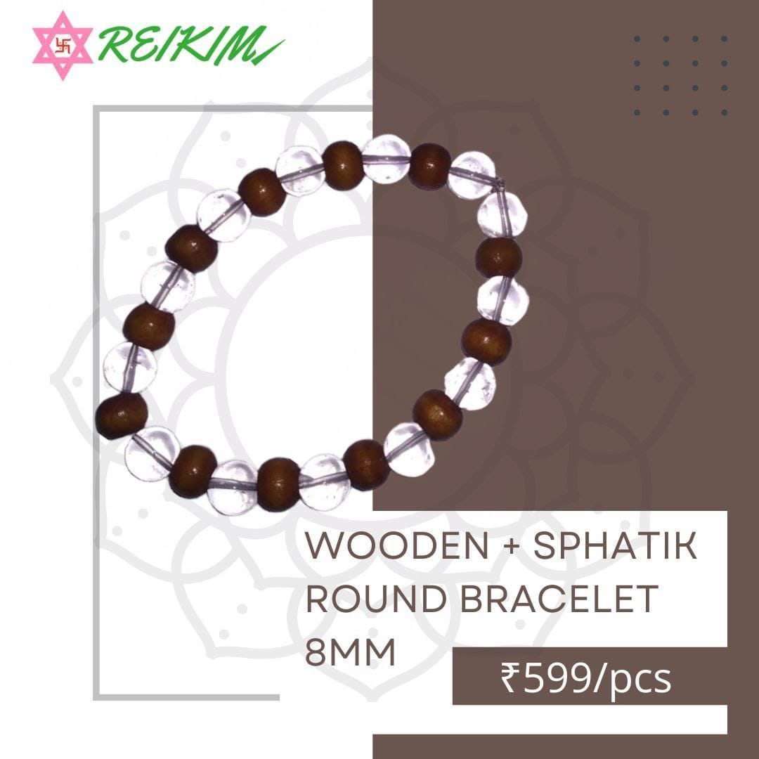 Wooden + Sphatik Round Bracelet 8mm